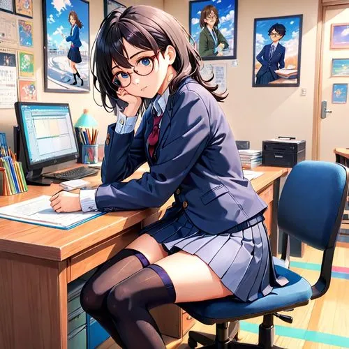 secretary,secretarial,desk,office worker,office desk,office chair,Anime,Anime,Realistic