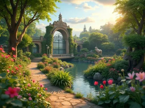 flower garden,english garden,aerith,gardens,garden pond,landscape background,cottage garden,landscape rose,fantasy landscape,nature garden,lily pond,garden of eden,rose garden,bloomgarden,beauty scene,garden of plants,idyllic,idyll,spring garden,beautiful landscape,Photography,General,Realistic