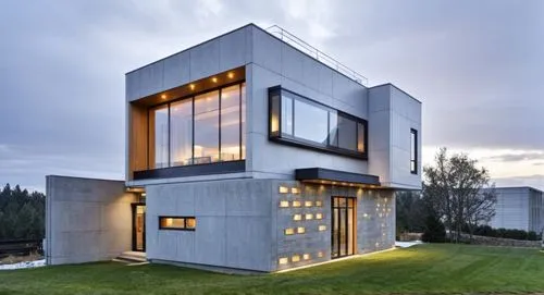 an architecturally designed house in the evening,cubic house,cube house,modern house,modern architecture,cube stilt houses,smart house,Photography,General,Realistic