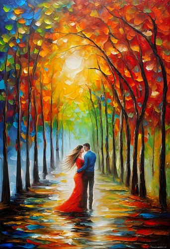 romantic scene,oil painting on canvas,dancing couple,art painting,autumn background,argentinian tango