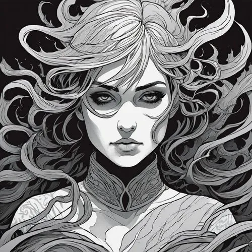 leone,fujiko,canary,diana,fathom,eldena,persephone,aslaug,carstairs,ceravolo,claymore,lyonesse,medusa,kouka,urd,mono line art,witchblade,sigyn,pommern,lineart,Illustration,Black and White,Black and White 12