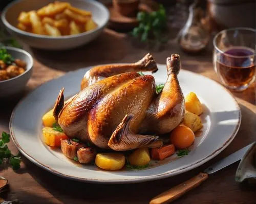 a plate of juicy fried goose,roast goose,roast duck,roasted duck,roast chicken,st martin's day goose,christmas menu,guinea fowl,partridge,roasted chicken,pheasant,roasted pigeon,holiday food,capon,gro