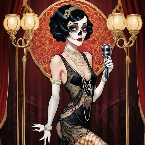 cabaret,burlesque,dita,neo-burlesque,flapper,cruella de ville,vaudeville,roaring 20's,art deco woman,1920's retro,showgirl,masquerade,dita von teese,femme fatale,cruella,absinthe,roaring twenties,vampira,1920's,jazz singer,Illustration,Retro,Retro 08