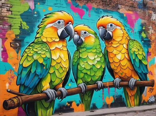 golden parakeets,passerine parrots,macaws,macaws blue gold,yellow-green parrots,parrots,rare parrots,parakeets,budgies,blue macaws,colorful birds,macaws of south america,parrot couple,fur-care parrots,graffiti art,tropical birds,street artists,couple macaw,shoreditch,parakeets rare,Conceptual Art,Graffiti Art,Graffiti Art 07