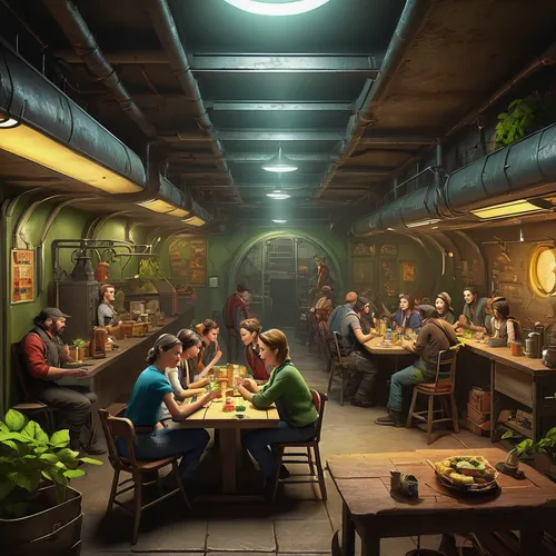 fallout shelter,rosa cantina,tavern,the coffee shop,diner,a restaurant,drinking establishment,retro diner,wine tavern,alpine restaurant,sci fiction illustration,fine dining restaurant,cg artwork,fast food restaurant,concept art,gnomes at table,coffee shop,restaurant,restaurants,oktoberfest background,Photography,Black and white photography,Black and White Photography 15