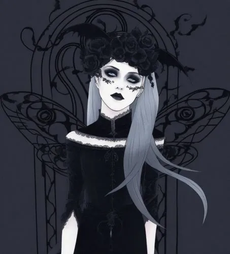 the girl is wearing makeup and holding her hands in one hand,goth woman,gothic woman,lenore,arachne,aradia,isoline,Illustration,Realistic Fantasy,Realistic Fantasy 46