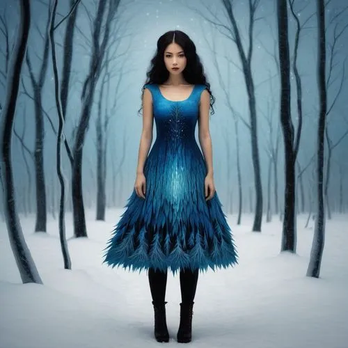 the snow queen,blue enchantress,winterblueher,winter dress,gothic dress,evanescence,Illustration,Abstract Fantasy,Abstract Fantasy 19