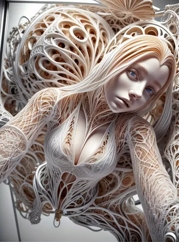 rapunzel,gradient mesh,medusa,filigree,tangled,tendrils,doily,fractalius,macrame,wire sculpture,wireframe,fractals art,bridal veil,spider silk,cellophane noodles,fractal design,woven rope,biomechanical,woman sculpture,artificial hair integrations