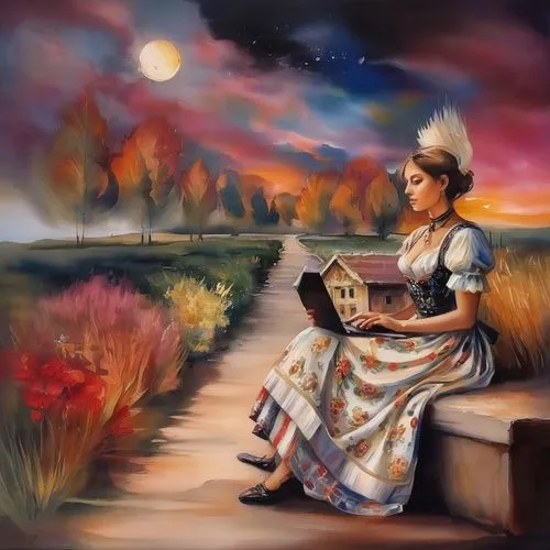 little girl reading,fantasy picture,woman playing,girl studying,pocahontas,art painting,fantasy art,women's novels,fantasy portrait,child with a book,world digital painting,fairy tale character,romant