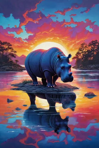 hippopotamus,hippo,rhinoceros,bay of pigs,pig,rhino,lucky pig,boar,bison,suckling pig,black rhinoceros,mini pig,warthog,studio ghibli,world digital painting,kawaii pig,pot-bellied pig,blue elephant,wild boar,dusk background,Unique,Paper Cuts,Paper Cuts 01