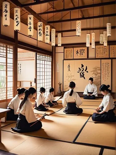 dojo,tea ceremony,gohonzon,japanese-style room,zazen,hanok,kyudo,aikido,teahouses,japanese culture,meditators,dojang,chanoyu,korean culture,tatami,ryokan,sungkyunkwan,zendo,iaido,aikikai,Illustration,Vector,Vector 21