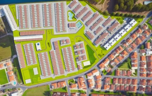 an aerial view of a building complex, including buildings and lawns,uddevalla,new housing development,fredrikstad,sollentuna,botkyrka,residensea