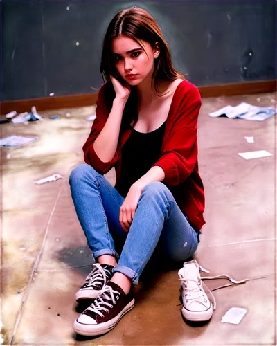 photo session in torn clothes,girl sitting,grunge,depressed woman,converse,edit icon,holding shoes,sad woman,teen,cd cover,album cover,shoes icon,pensive,sad girl,young woman,broken-heart,vulnerable,red shoes,portrait of a girl,sneakers,Conceptual Art,Sci-Fi,Sci-Fi 06