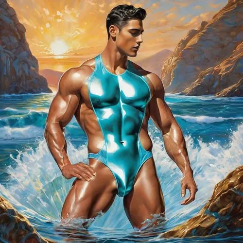 aqualad,namor,atlantean,hypermasculine,ammerman,sea man,Art,Classical Oil Painting,Classical Oil Painting 01