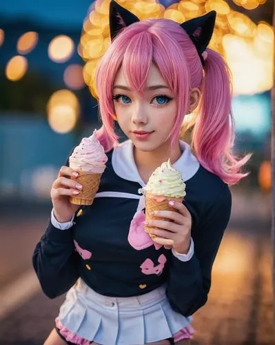 kawaii ice cream,neopolitan,pink ice cream,ice cream,icecream,sundae,Photography,General,Cinematic