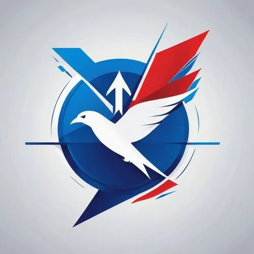 Logo de Mission Impossible mais en version Possible, avec des couleurs bleu roi, blanche et rouge sur fond blanc,a bird is flying and has a large arrow in it,valvoline,blue jays,knxv,arrow logo,irkut,