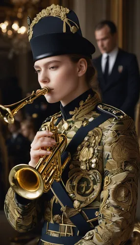 Imagine a solemn military ceremony where the trumpet's enchanting melody honors fallen heroes.,vienna horn,saxhorn,flugelhorn,saxophone player,saxophonist,trumpet gold,opera glasses,gold trumpet,trump