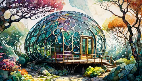 earthship,greenhouse cover,greenhouse,biospheres,chemosphere,biosphere,biodome,flower dome,fairy house,conservatory,ecosphere,geodesic,mirror house,biophilia,sanctum,sunroom,glasshouse,terrarium,watercolor background,ecotopia