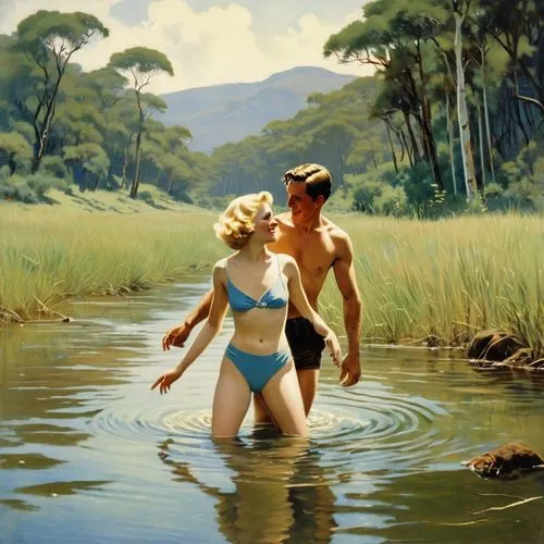mcginnis,the blonde in the river,tashlin,radebaugh,bathers,emshwiller,sturges,adam and eve,honeymoon,marcuse,connie stevens - female,swimming people,blue hawaii,honeymooners,vintage boy and girl,mcquarrie,whitmore,vintage man and woman,banacek,goodall,Illustration,Paper based,Paper Based 12