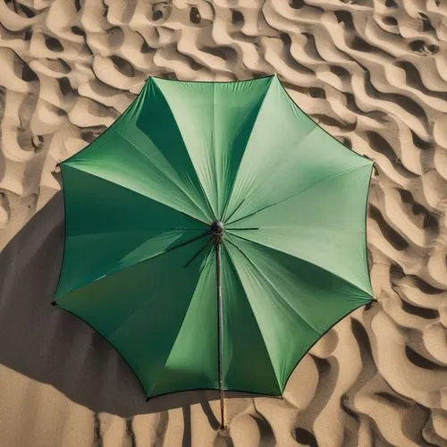 A big green beach umbrella standing stuck in the sand of a beach at noon,beach umbrella,aerial view umbrella,overhead umbrella,summer beach umbrellas,summer umbrella,umbrella pattern,admer dune,cockta