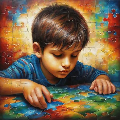 jigsaw puzzle,child playing,puzzle,child portrait,mechanical puzzle,oil painting on canvas,children drawing,rubik cube,rubik's cube,ernő rubik,child art,rubik,rubiks cube,child with a book,autism infinity symbol,art painting,jigsaw,puzzle piece,children learning,boy praying,Conceptual Art,Daily,Daily 32