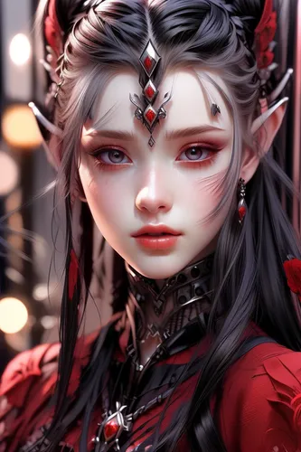 oriental princess,vampire lady,queen of hearts,geisha,geisha girl,vampire woman,elven,red eyes,fantasy portrait,female doll,fire red eyes,amano,doll's facial features,japanese doll,vampire,taiwanese opera,oriental girl,violet head elf,artist doll,elf