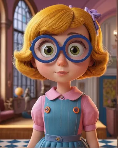 agnes,cute cartoon character,barb,pixie-bob,big eyes,myopia,disney character,pink glasses,a girl in a dress,cartoon character,kids glasses,cynthia (subgenus),with glasses,la violetta,wonder,fictional character,the girl in nightie,cute cartoon image,children's eyes,angelica,Unique,3D,3D Character