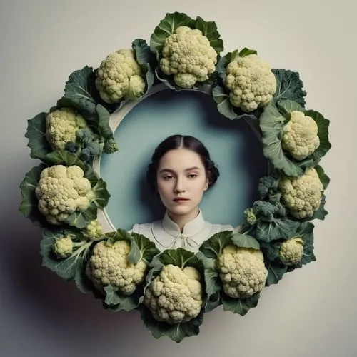 romanescu,girl in a wreath,wreath of flowers,blooming wreath,green wreath,rose wreath,wreath,broccoflower,floral wreath,flower wreath,brassica,savoy cabbage,cruciferous vegetables,romanesco,white cabbage,holly wreath,flower frame,wreaths,crown carnation,laurel wreath,Photography,Artistic Photography,Artistic Photography 13