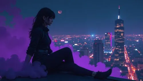 above the city,badland,overlooking,cyberpunk,dreamfall,city lights