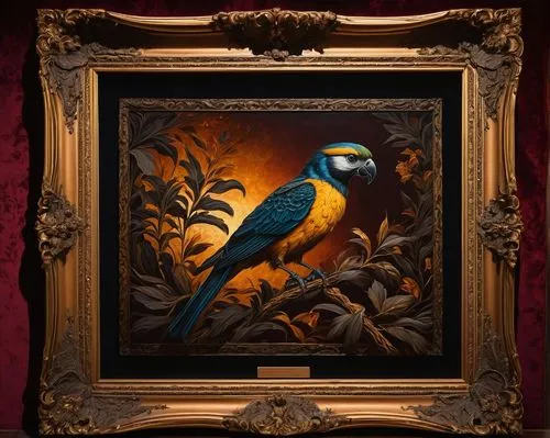 blue and gold macaw,floral and bird frame,bird painting,old world oriole,guacamaya,bird frame,blue parrot,macaws blue gold,blue and yellow macaw,hyacinth macaw,blue macaw,ornamental bird,an ornamental bird,decorative frame,toco toucan,blue leaf frame,toucans,ornithology,decoration bird,toucan,Illustration,Black and White,Black and White 01