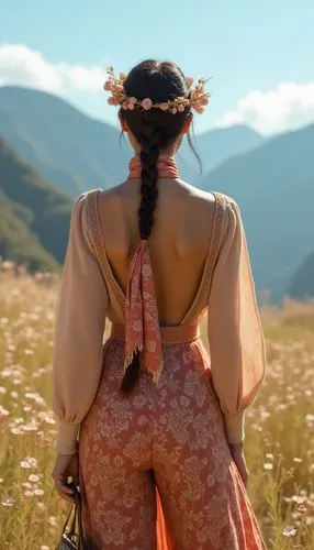 girl in a long dress from the back,eadweard,peruvian women,mongolian girl,cocorosie,inner mongolian beauty