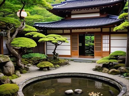 japan garden,ryokan,japanese zen garden,zen garden,japanese garden,japanese garden ornament,ryokans,koi pond,japanese-style room,hyang garden,japanese shrine,ritsurin garden,garden pond,kyoto,ginkaku-ji temple,asian architecture,heian,yakushiji temple,wuyuan,beautiful japan,Illustration,Retro,Retro 13