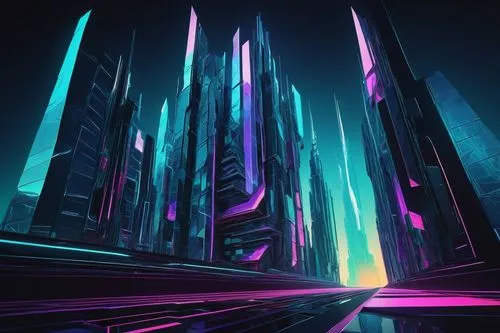 futuristic landscape,cybercity,cyberspace,art deco background,tron,cyberworld,mainframes,3d background,neon arrows,cyberscene,cyberia,mobile video game vector background,synth,monoliths,cybertown,wavevector,background abstract,abstract background,rift,virtual landscape,Illustration,Vector,Vector 06