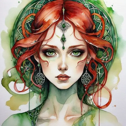 seelie,dryad,medusa,faery,fairie,anahata,chryste,persephone,melusine,fae,diwata,dryads,boho art style,faerie,enchantress,gorgon,watercolor women accessory,naiad,watercolor mermaid,medusa gorgon,Illustration,Abstract Fantasy,Abstract Fantasy 11