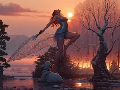 cold as ice,kupala,fantasy picture,fire dancer,naiad,naiads,faerie,amphitrite,faery,daybreak,water nymph,thermal spring,the night of kupala,maenads,mermaid silhouette,fairies aloft,mother earth statue