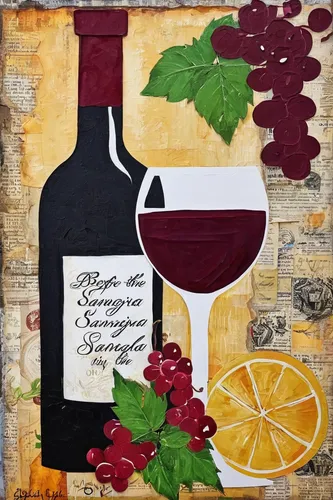 Wine Painting - Before The Sangria by Gina Cordova,mulled claret,sangria,wine cocktail,burgundy wine,port wine,merlot wine,watercolor wine,mulled wine,wine raspberry,wineglass,red wine,wine glass,dess