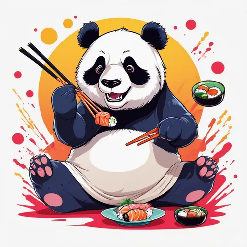 chinese panda,panda,kawaii panda,panda bear,giant panda,kawaii panda emoji,chop sticks,pandas,chopstick,pandabear,vector illustration,chinese cuisine,oliang,little panda,chopsticks,belly painting,french tian,hanging panda,po,sushi,Illustration,Vector,Vector 19