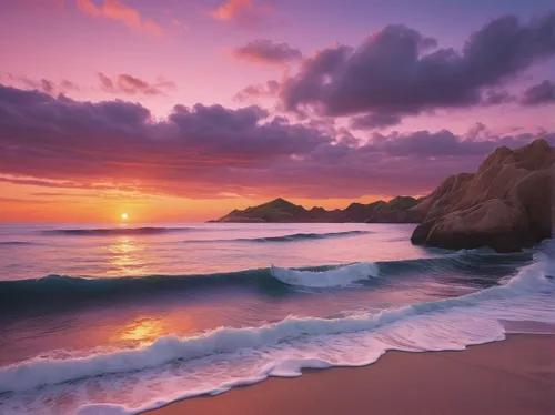 Imagine a serene sunset on a beach, with the sound of waves and a person counting time on their watch.,beautiful beaches,beach landscape,sunrise beach,pink beach,dream beach,canary islands,beautiful b