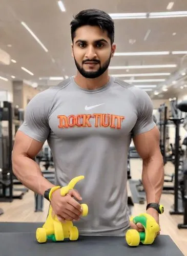 a man with a beard posing in a gym with some dumbbells,nanjundaswamy,shivdasani,natekar,vijender,purab,boneparth,Digital Art,Clay