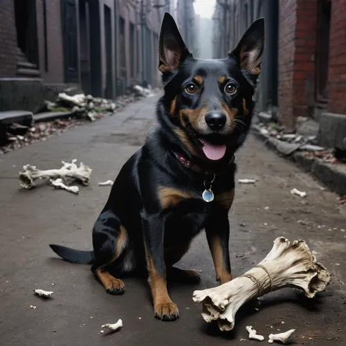 Imagine a mischievous cartoon dog OC stealing bones,manchester terrier,toy manchester terrier,german pinscher,australian kelpie,pinscher,abandoned dog,austrian pinscher,australian cattle dog,dog-photo