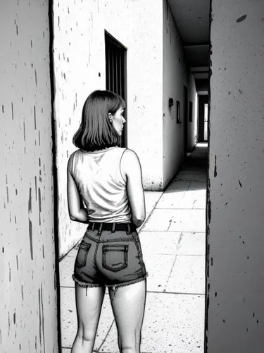 rotoscoped,rotoscope,girl walking away,rotoscoping,comic style,pixton