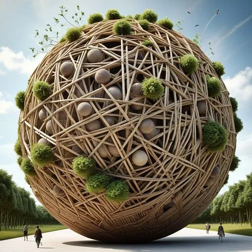 wooden ball,paper ball,basketry,insect ball,buckyball,ecosphere,terraform,ball of yarn,ball cube,dodecahedral,wooden balls,geodesic,twine,basket weaving,biomimicry,dandelion parachute ball,yarn balls,tumbleweed,grass golf ball,round straw bales