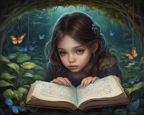 little girl reading,child with a book,bookworm,mystical portrait of a girl,girl studying,magic book,children's fairy tale,open book,read a book,fantasy portrait,reading,child's diary,little girl fairy,child portrait,fairy tale character,fairy tales,fairy tale,scholar,writing-book,fairytales,Illustration,Abstract Fantasy,Abstract Fantasy 11