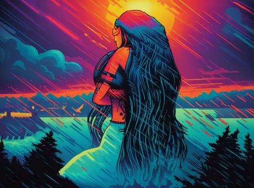 digital illustration,llorona,marceline,digital artwork,kateri,alaska,digital art,orona,digital,nuxalk,bassnectar,sealth,odawa,vector illustration,voyageur,neon ghosts,illo,lakota,sci fiction illustration,woman silhouette,Illustration,Realistic Fantasy,Realistic Fantasy 25