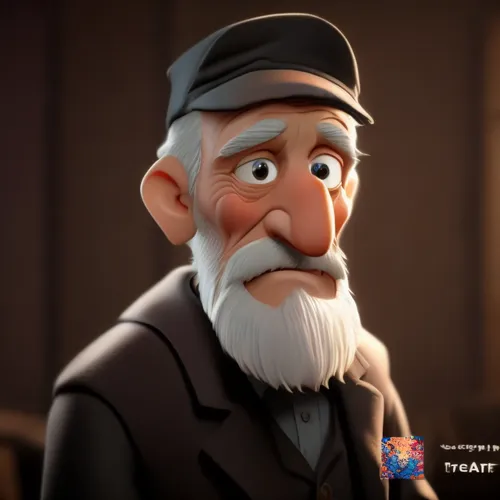 an animated illustration of a man with a beard,travelocity,geppetto,theodore,tevye,trainman,white beard