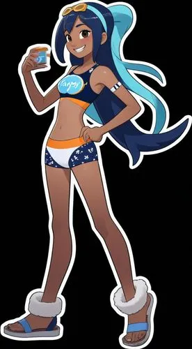 an cartoon character in shorts and swim suit,ika,nessa,filia,gioeli,sonnessa,sakka