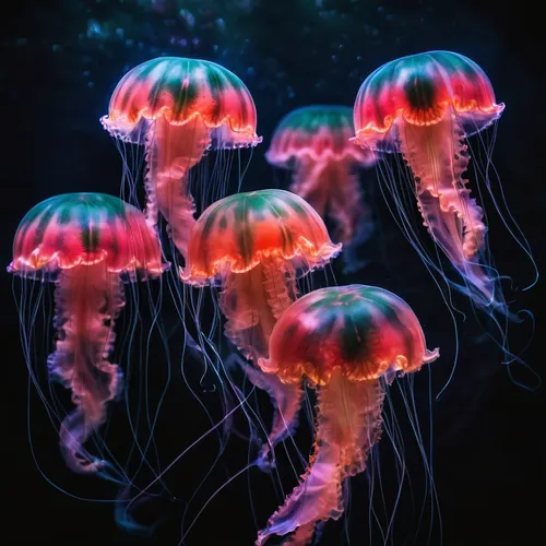 sea jellies,jellies,jellyfish,jellyfishes,cnidaria,jellyfish collage,lion's mane jellyfish,aquarium lighting,sea anemones,bioluminescence,marine invertebrates,sea life underwater,cnidarian,sea animals,box jellyfish,sea anemone,zooplankton,marine diversity,sea creatures,anemones,Photography,Artistic Photography,Artistic Photography 04