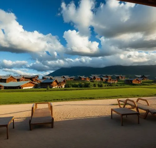 two lawn chairs are on the sand outside,viñales valley,agritubel,tokara,hanalei,punakha,amanresorts,Photography,General,Realistic