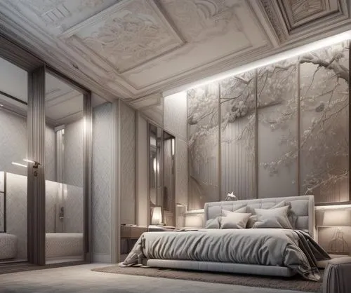 chambre,ornate room,sleeping room,luxury home interior,rovere,great room,stucco ceiling,bedchamber,wallcoverings,wall plaster,interior design,stucco wall,3d rendering,bedrooms,modern room,plafond,luxury bathroom,luxurious,architraves,headboards