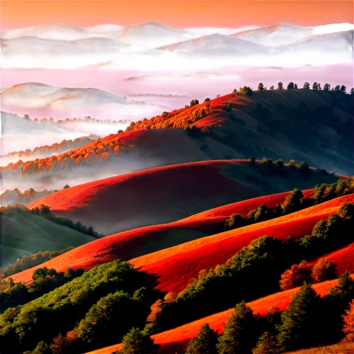 landscape red,rolling hills,autumn mountains,hills,mountainous landscape,landscape background,mountain landscape,ravine red romania,hillside,mountain slope,vosges-rose,tuscany,autumn landscape,panoramic landscape,beech mountains,mountain scene,tuscan,hillsides,panoramical,high landscape,Illustration,American Style,American Style 11